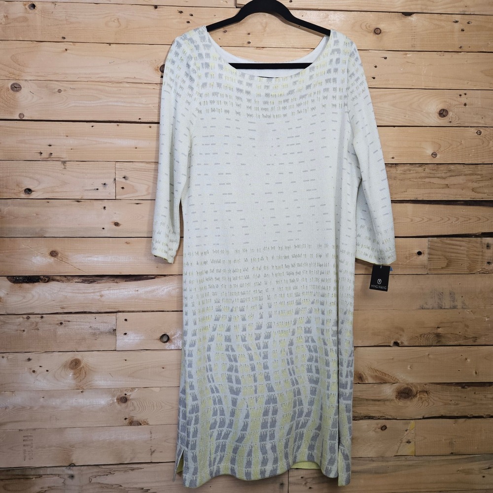 Ming Wang Cream and Soft Yellow Patterned Midi Dress - Picture 2 of 11